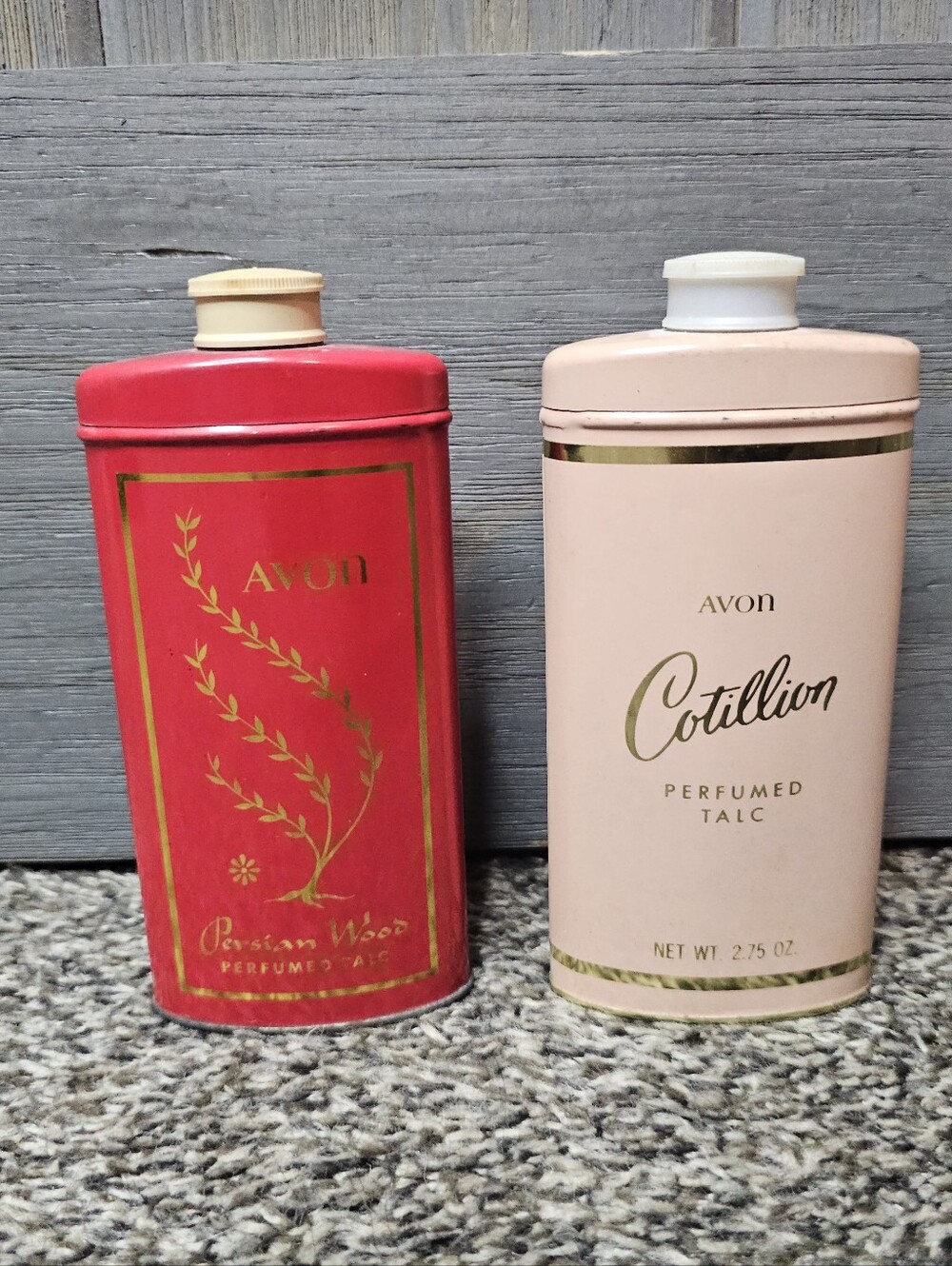 Avon Cotillion & Persian Wood Perfumed Talc Powder Tins